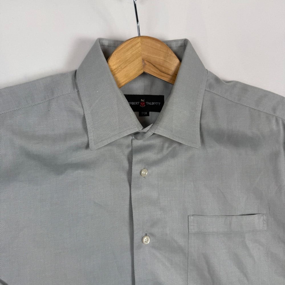 Robert Talbott Mens Grey White Micro Stripe Cotton Dress Shirt 17-34 Poland